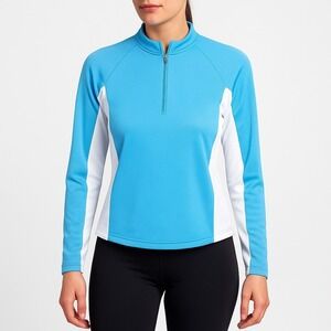 L.L. Bean Blue White Quarter Zip Pullover Top M Women's‎ Lightweight Stretch